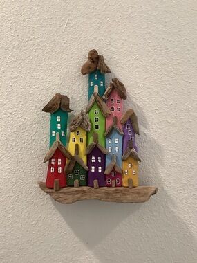 Driftwood Art, Driftwood Painted Houses ,  Driftwood Coastal Art